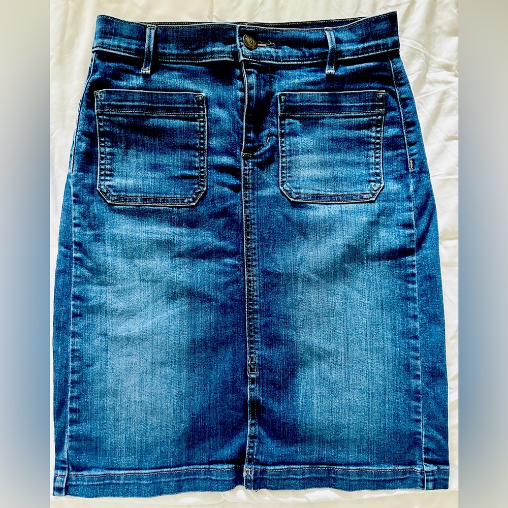 Size 27 Denim skirt with opening in front. Ann Taylor and Loft